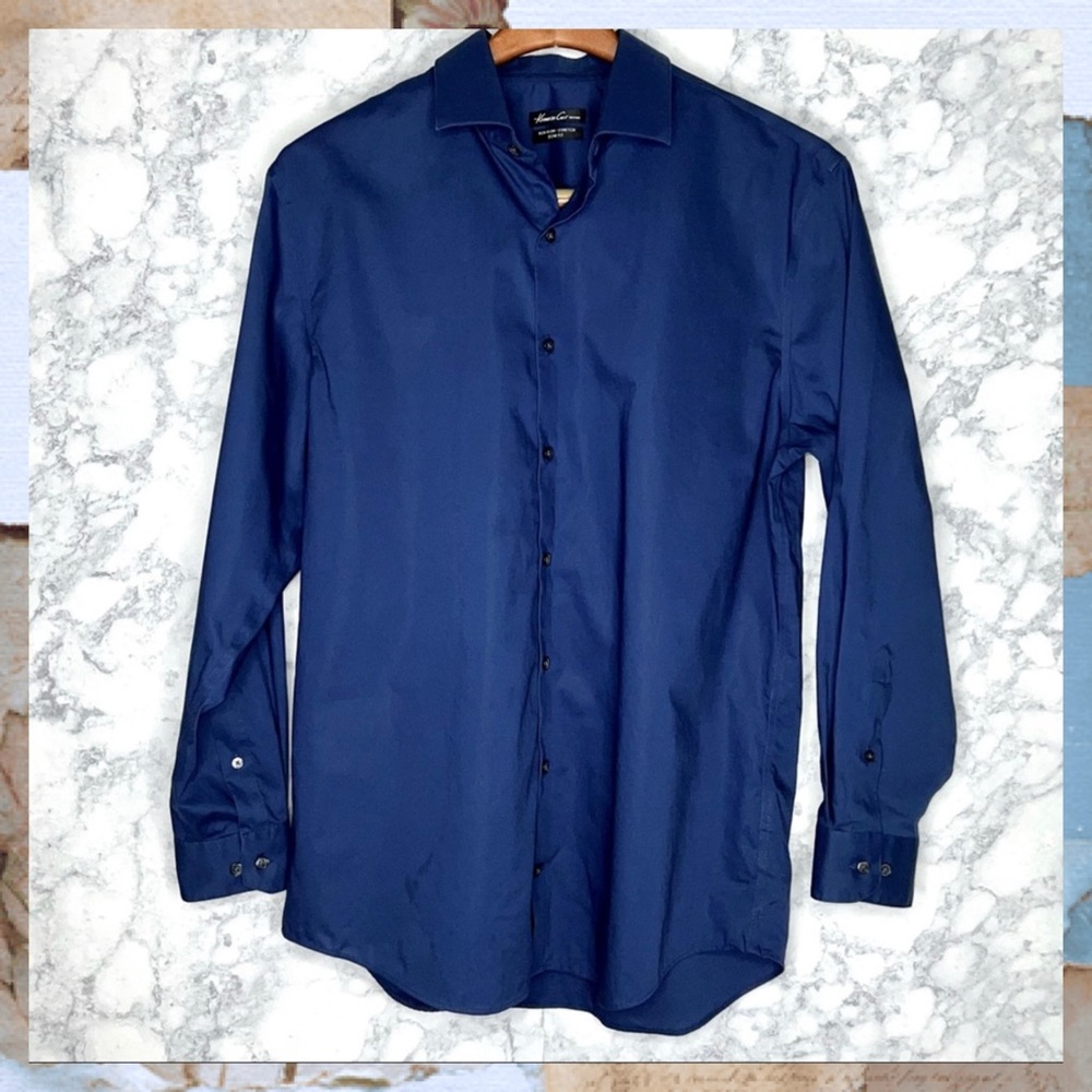 Kenneth Cole NY Slim Fit Blue Dress Shirt Men’s 16 Non Iron Stretch Button Up